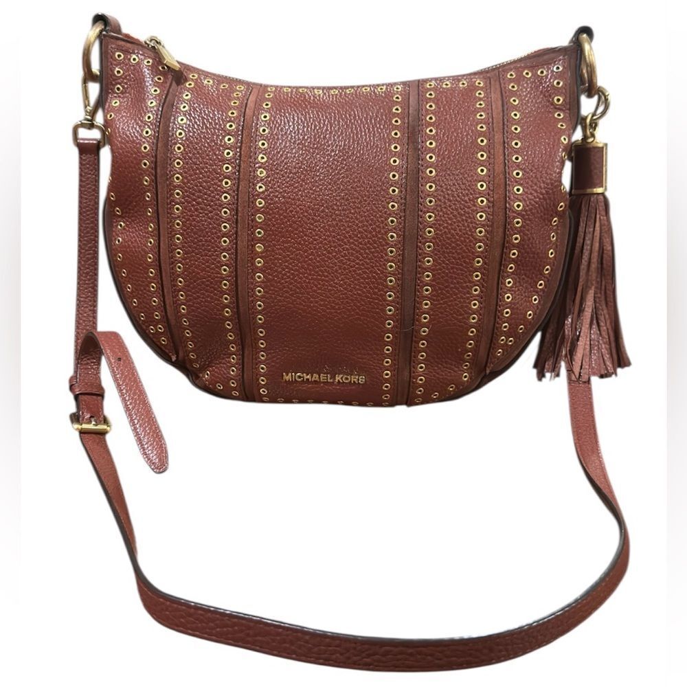 Michael Kors Maroon Leather Studded Crossbody with Tassel